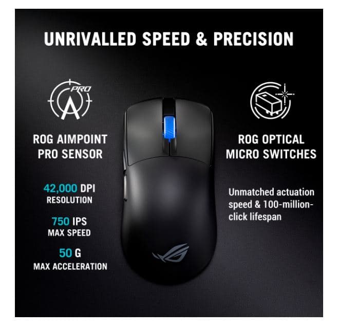 Bežični gejmerski miš ASUS ROG Harpe II Ace, 42000 DPI, crni