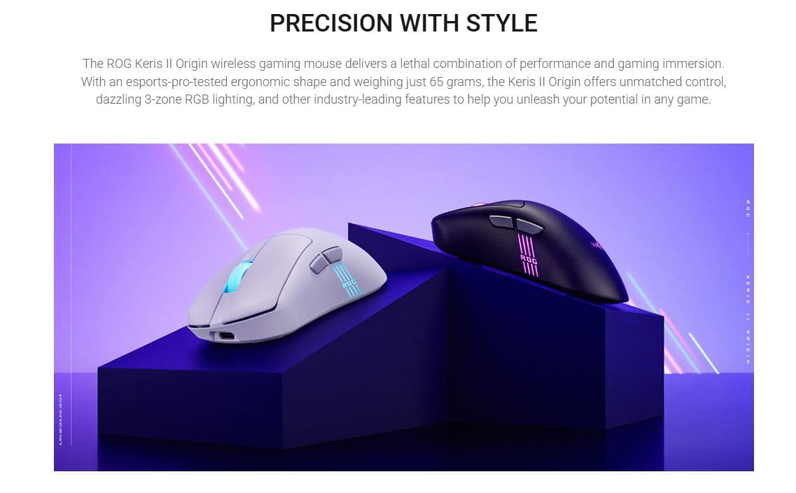 Gejmerski miš ASUS ROG Keris II Origin bežični, 42000 DPI, crni