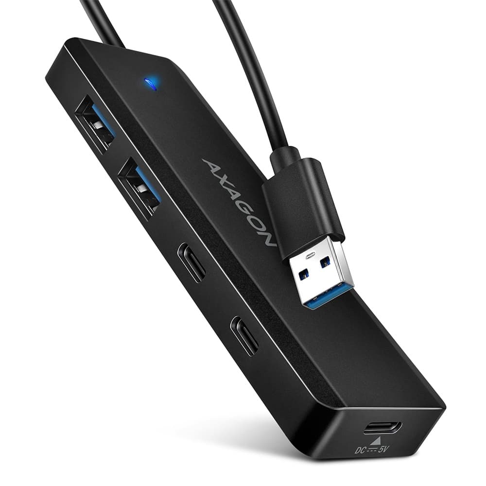 USB HUB 4 x USB 3.2 Gen1, USB-AM, 19cm, USB-C power IN, AXA
