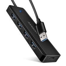 USB HUB 4 x USB 3.2 Gen1, USB-AM, 19cm, USB-C power IN, AXA
